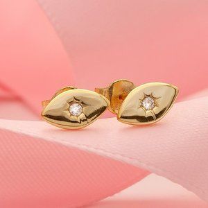 Tiny CZ Evil Eye Stud Earrings, 925 Stacking Earrings, Gold Plating Finish